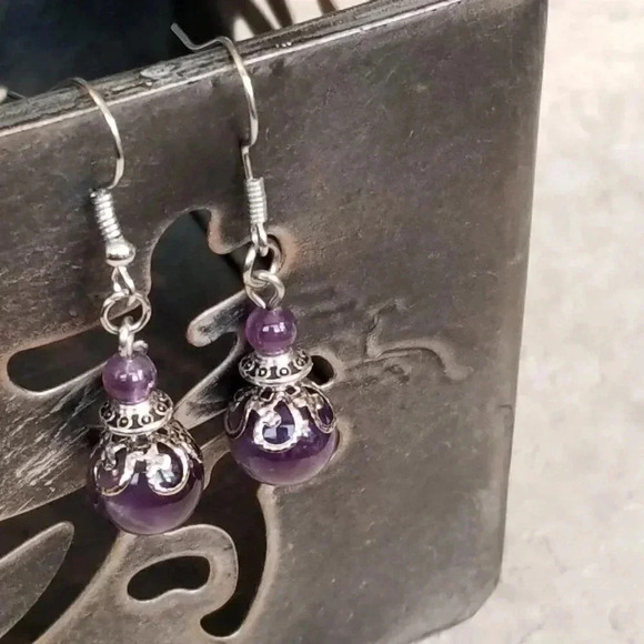 Amethyst Gem Victorian Lace Earrings - Picture 3 of 6